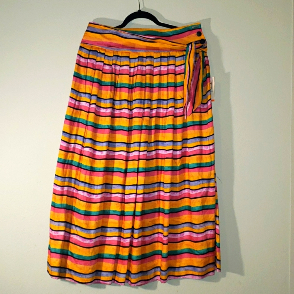 NWT! Vintage Prophecy Striped Pleated Midi Skirt